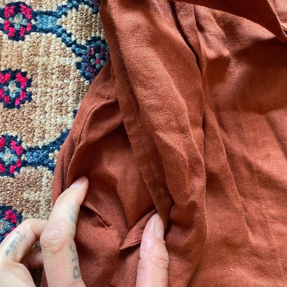 Not Perfect Linen Terracotta Wrap Jumpsuit Short Sleeve One Piece Jumper - Picture 2 of 5